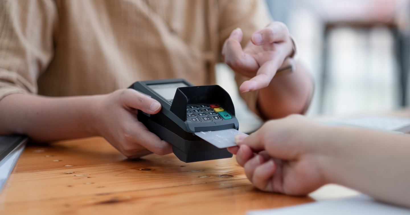 Customer Using Credit Card for Purchase to  EDC at Cashier, Credit Card Payment Concept